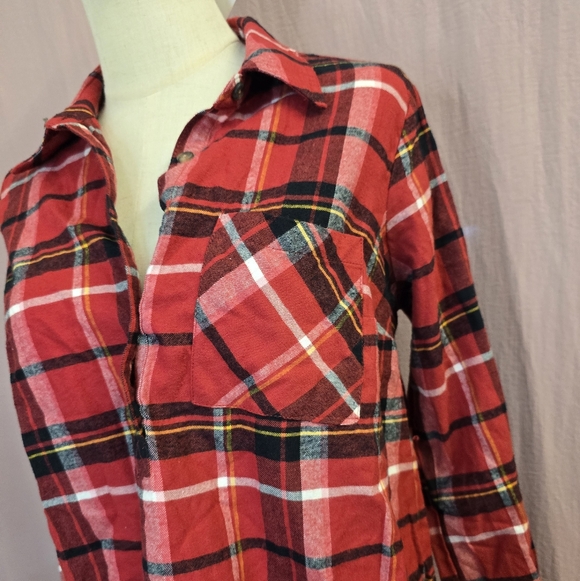 Isabel Maternity Women's Maternity Plaid Flannel Popover Tunin Top, Red - SMALL - Picture 4 of 8